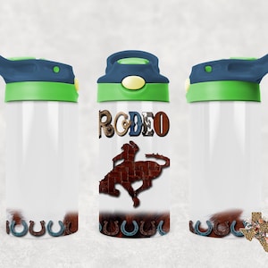 Rodeo Bucking Horse Horseshoes Cow Print 12oz Straight Flip Top Water Bottle Sublimation Design Seamless PNG Instant Digital Download