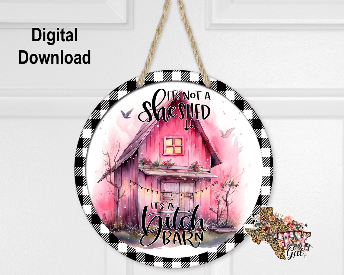 Round Sublimation Door Hanger She Shed Design for Hardboard Blanks ...