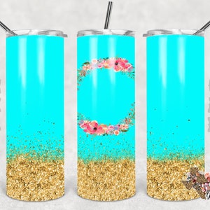Teal Flower Personalize Tumbler Wrap, Tumbler design, 20 oz skinny tumbler design, tumbler, sublimation, digital download, PNG