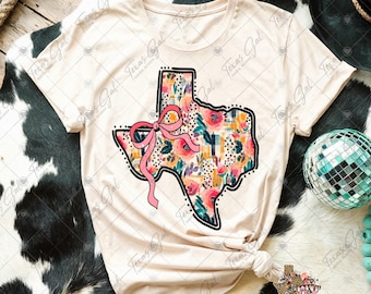 Texas con flores PNG, Texas con un lazo coqueto PNG, Estado PNG, Moda PNG, Texas Preppy PNG, Descarga digital, Sublimación