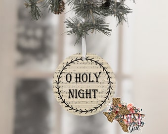 Boule de Noël ronde O Holy Night Partition de fond Sublimation Design PNG Instantané NUMÉRIQUE UNIQUEMENT
