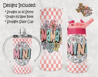 Mama And Mini Tumbler PNG, Retro Tumbler Wrap, 20 Oz Skinny Tumbler Wrap, 12 Oz Sublimation Water Bottle, Sippy Cup Wrap, Bundle PNG
