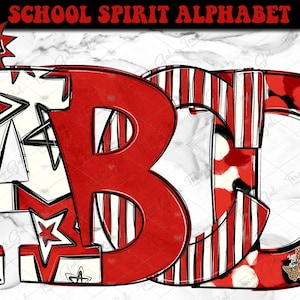 Alphabet, School Spirit Alpha, Red Spirit, Doodle Letters, Commercial Use, Trendy, Printable Alphabet Font