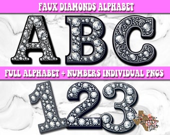 Rhinestone Alphabet And Numbers PNG, Faux Rhinestone Clipart, Alphabet Numbers Clipart, Rhinestone Patch PNG, Printable Alphabet Font Bundle