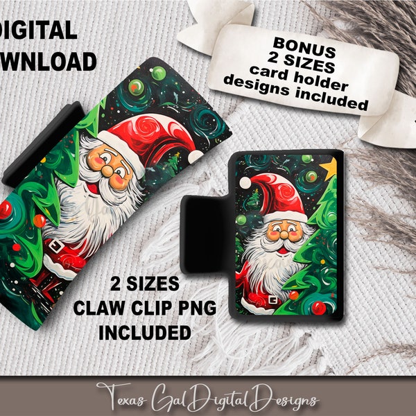 Christmas Santa Hair Clip Sublimation Design, Large And Small Hair Claw PNG, Christmas PNG, Hair Clip Sublimation Design, Digital Download