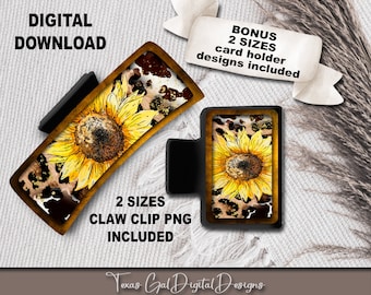 Sunflower Leopard Cow Print Hair Clip Sublimation Design, Large And Small Hair Claw PNG, Hair Clip Sublimation Design, Digital Download