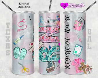 RN Nurse Sublimation Design, Registered Nurse PNG, 20 oz Skinny Tumbler Design, Sublimation PNG
