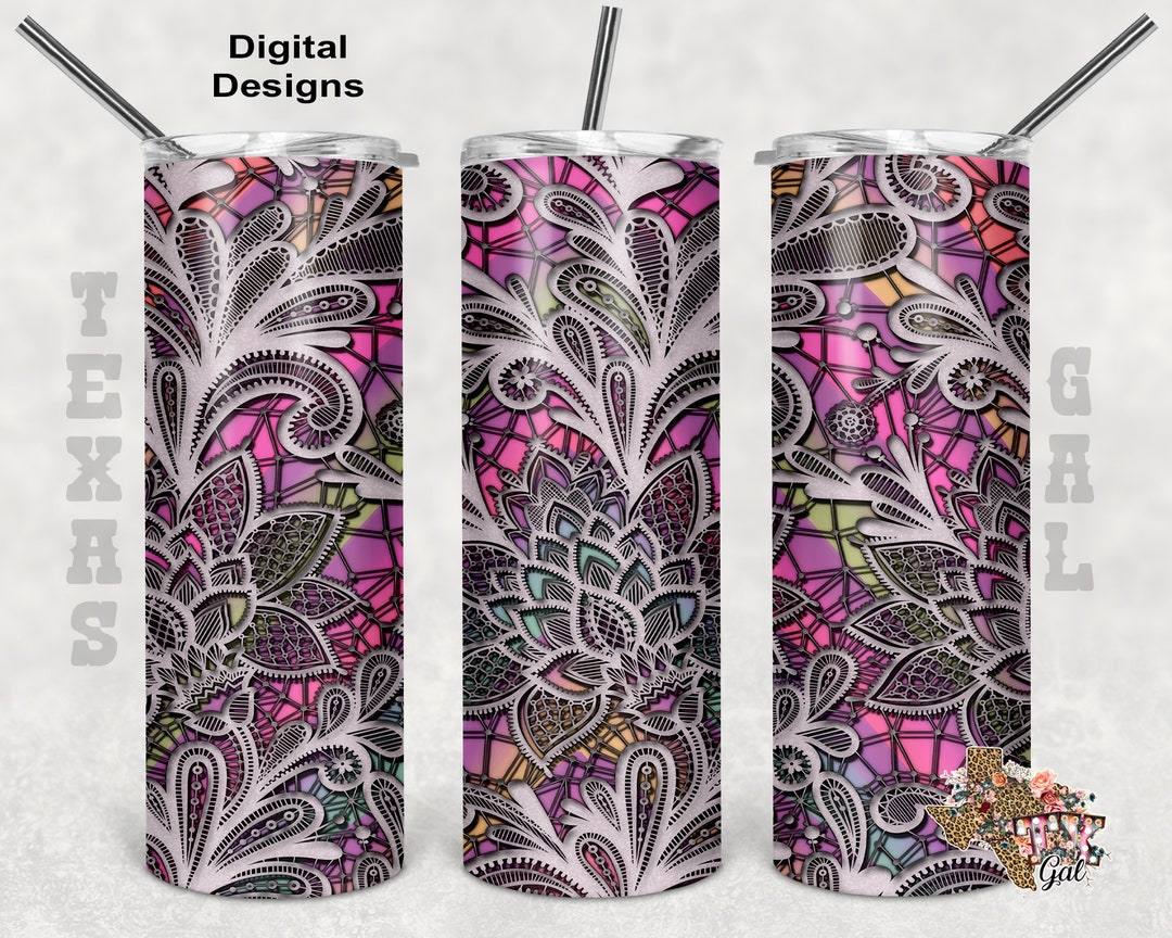 20 Oz Skinny Tumbler Lace Stain Glass Seamless Sublimation Design PNG ...