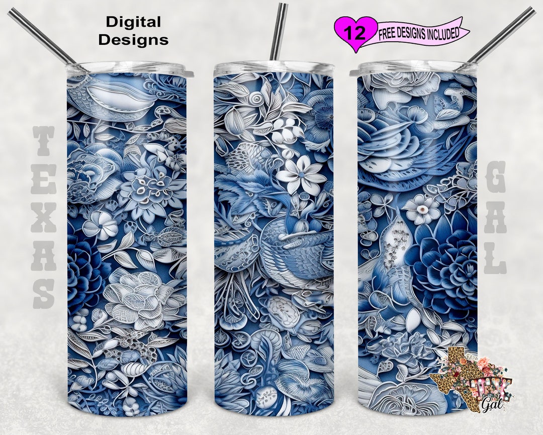 Porcelain Tumbler Wrap, Blue Tumbler Wrap, 20 Oz Skinny Tumbler ...