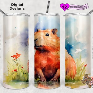 Capybara Tumbler Wrap, Capybara Watercolor Tumbler Wrap, Capybara Lovers Tumbler, 20 Oz Skinny Tumbler Sublimation Design, Seamless Pattern
