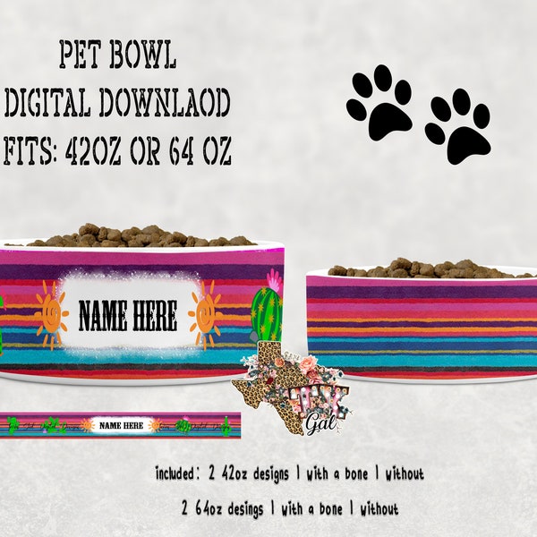 Pet Bowl Design Personalize 4 Files Included Boho Cactus Instant Download Digital Design PNG