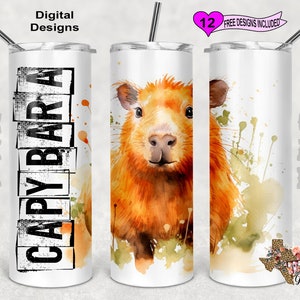 Capybara Tumbler Wrap, Capybara Lover Tumbler Wrap, Watercolor Tumbler Wrap, 20 oz Skinny Tumbler Sublimation Design, Seamless Pattern