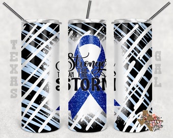 Vaso flaco de 20 oz Cinta contra el cáncer de colon Más fuerte que la tormenta Diseño de sublimación PNG SÓLO DIGITAL instantáneo
