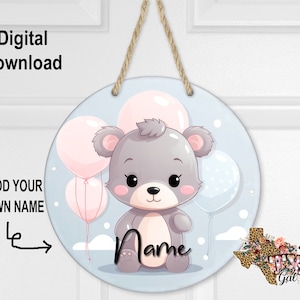 Round Sublimation Door Hanger Baby Bear Design for Hardboard Blanks, Baby Wreath PNG, PNG Digital Download, digital graphics