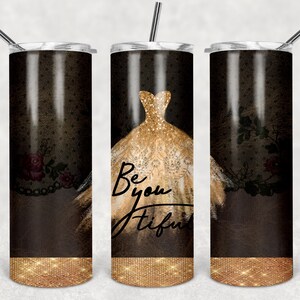 20 oz Skinny Tumbler Beautiful Dress Gold Glitter Sublimation Design PNG Instant DIGITAL ONLY