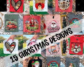Puede incluir: Una colección de 15 diseños navideños en varias camisetas y sudaderas. Los diseños incluyen un muñeco de nieve, Papá Noel, una camioneta roja y un reno. Las camisetas son de varios colores, incluyendo rojo, gris y blanco. Algunas camisetas tienen texto que dice "Small Town", "Don't Stop Believin" y "Holly Jolly Christmas".