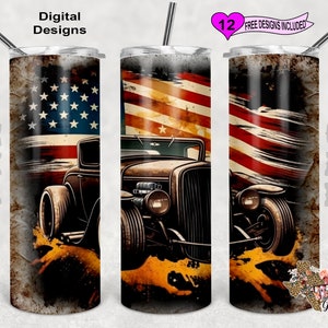 Hot Rod Tumbler Wrap, Patriotic Tumbler Wrap, Watercolor Tumbler Wrap, 20oz Sublimation Tumbler PNG, Seamless Design