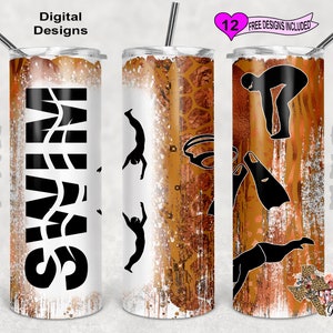 Swim Tumbler Wrap, 20oz Sublimation Tumbler PNG, Digital Download, Seamless Design
