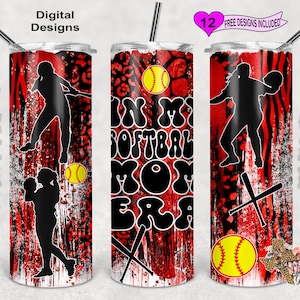 In My Softball Mom Era Tumbler Wrap, Softball Mom Tumbler Wrap, 20oz Sublimation Tumbler PNG, Seamless Design