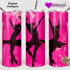 Envoltura de vaso de baile, envoltura de vaso de acuarela de bailarines rosados, vaso de sublimación de 20 oz PNG, diseño sin costuras