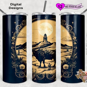 Western Longhorn Tumbler Wrap, Aquarel Tumbler Wrap, 20oz Sublimatie Tumbler PNG, Naadloos Ontwerp