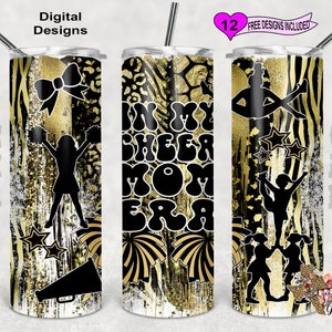 En My Cheer Mom Era Tumbler Wrap, Cheer Mom Tumbler Wrap, vaso de sublimación de 20 oz PNG, diseño sin costuras