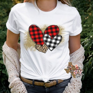 Herzen Buffalo karierter Leopard T-shirt PNG Sublimation digitaler Download