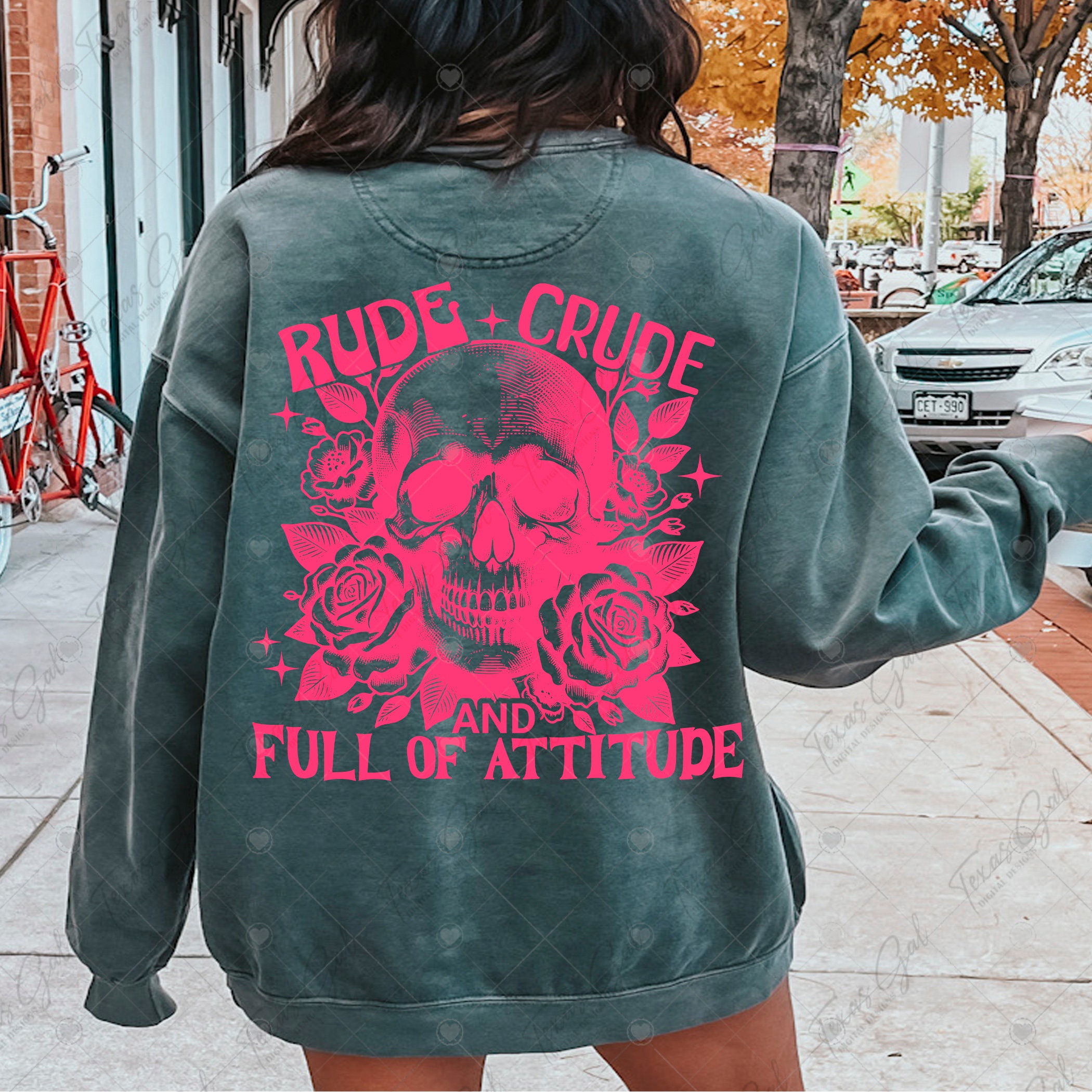 Skull Rude Rude Crude and Full of Attitude PNG, Skull PNG, Funny Saying Png, Front ...