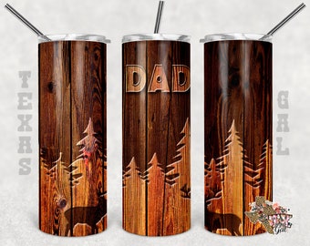 20 oz Skinny Tumbler Wood Deer Dad Sublimation Design PNG Instant DIGITAL ONLY