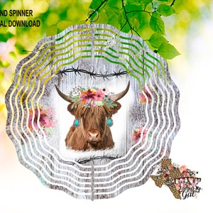 Wind Spinner Highland Cow Sublimation Digital Download PNG