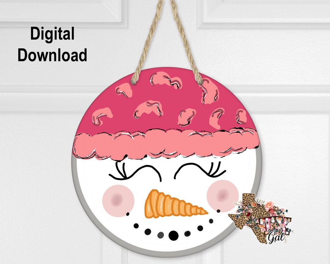 Sublimation Round Door Hanger Design Snowman Girl Christmas Personalize ...