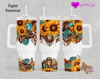 Sunflowers Tumbler Wrap, Watercolor Tumbler Wrap, 40oz Sublimation Tumbler PNG, Seamless Design
