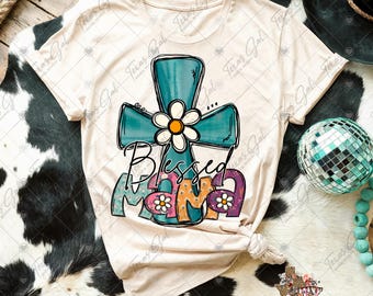 Blessed Mama PNG, Hand Drawn Cross Png, Mama Png, Christian Mama Png, Watercolor Cross PNG, Religious Png, Christian Png, Digital Download