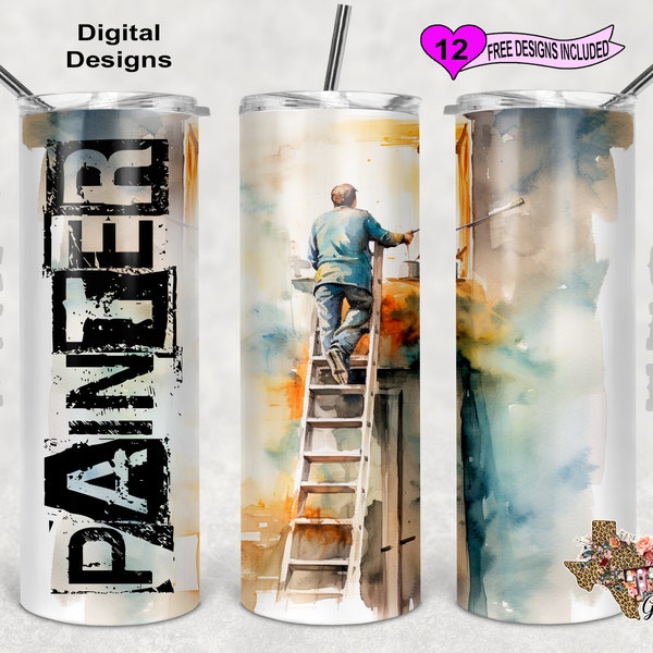 Painter Construction Tumbler Wrap, Watercolor Tumbler Wrap, 20oz Sublimation Tumbler PNG, Digital Download