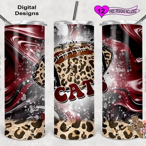 Fußball Katzen Tumbler Wrap, Kastanienbraun und Dunkelgrau Becher, Aquarell Tumbler Wrap, 20 oz Skinny Tumbler Sublimation Design, nahtloses Muster