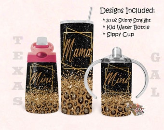 Mama y Mini Tumbler, paquete, diseño de vaso delgado de 20 oz, botella de agua para niños de 12 oz, taza para sorber, vaso, sublimación, descarga digital, PNG
