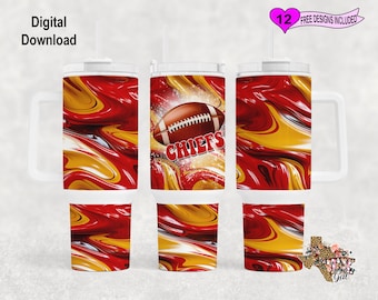 Football Chiefs Tumbler Wrap, Red Yellow Tumbler, Watercolor Tumbler Wrap, 40oz Sublimation Tumbler PNG, Seamless Design