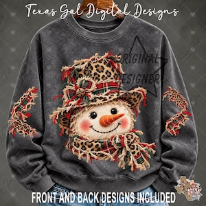 Faux Applique Snowman PNG, Faux Embroidery Png, Frayed Snowman Png, Torn Faux Patches, Trendy Png, Digital Download, Leopard Print