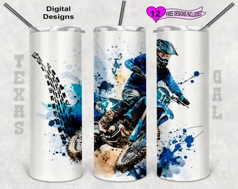 Dirt Bike Tumbler Wrap, Watercolor Tumbler Wrap, 20 oz Skinny Tumbler Sublimation Design, Seamless design