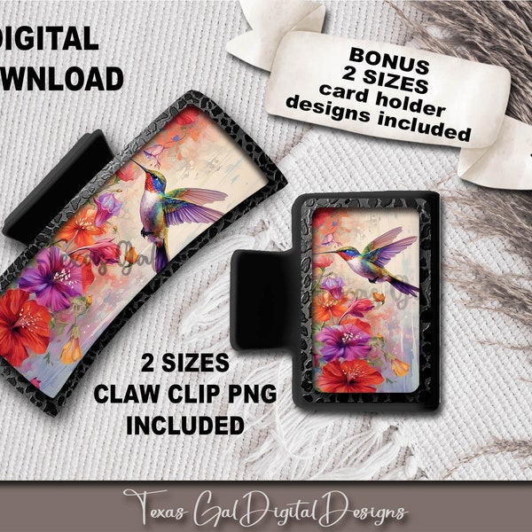 Hummingbird Hair Clip Sublimation, Large And Small Hair Claw PNG, Hair Clip Sublimation Design, Digital Download