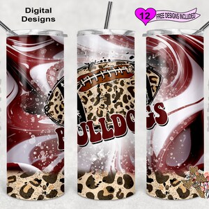 Football Bulldogs Tumbler Wrap, Maroon And White Tumbler, Watercolor Tumbler Wrap, 20 oz Skinny Tumbler Sublimation Design, Seamless Pattern