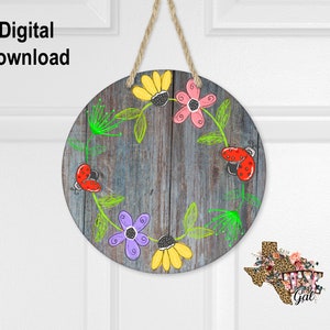 Sublimation Round Door Hanger Design Png Flowers Personalize Digital Download