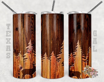 20 oz Skinny Tumbler Wood Deer Seamless Sublimation Design PNG Instant DIGITAL ONLY