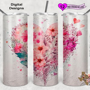 Herz-Behälter-Verpackung, Blumen-Behälter-Verpackung, Aquarell-Behälter-Verpackung, 20-Unzen-dünner Behälter-Sublimations-Design, nahtloses Muster