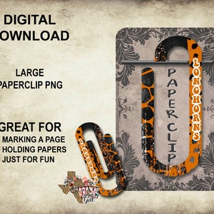 Large Paperclip Sublimation, Longhorns Paperclip, Orange Black Paperclip PNG, Paperclip Sublimation Design, Double Sided, Digital Download