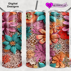 3D Tumbler Wrap, Lace Flowers Tumbler Wrap, 20 oz Skinny Tumbler Sublimation Design, Seamless Design