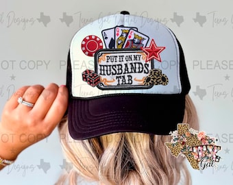 Put It On My Husbands Tab Hat Patch PNG, Trucker Hat Patch, Faux Embroidery Hat Patch, Gift For Her, Trendy PNG, Hat Bar, Digital Download