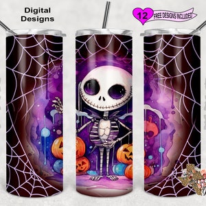 Skelett Tumbler Wrap, Aquarell Tumbler Wrap, 20 Unzen Sublimationsbecher PNG, nahtloses Design