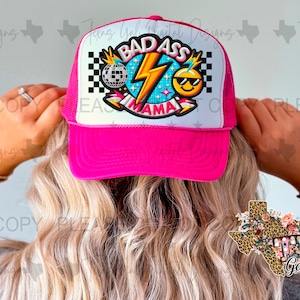 Bad Ass Mama Retro Hat Patch PNG, Trucker Hat Patch Png, Faux Embroidery Hat Patch, Hat Patch PNG, Trendy PNG, Hat Bar, Digital Download