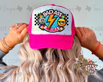 Bad Ass Mama Retro Hut Patch PNG, Trucker Hut Patch PNG, Faux Stickerei Hut Patch, Hut Patch PNG, Trendy PNG, Hutbar, digitaler Download